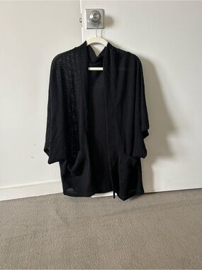 Aerie  Black Waffle Knit Open Front Cardigan